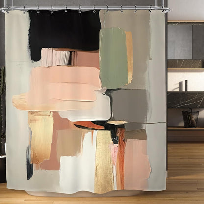 Abstract Blush Pink Black Bathroom Shower Curtain 60W by 71H Inch Modern Contemporary Brushstroke Aesthetic Art Minimalist Polyester Fabric 12 Plastic Hooks Waterproof Decor