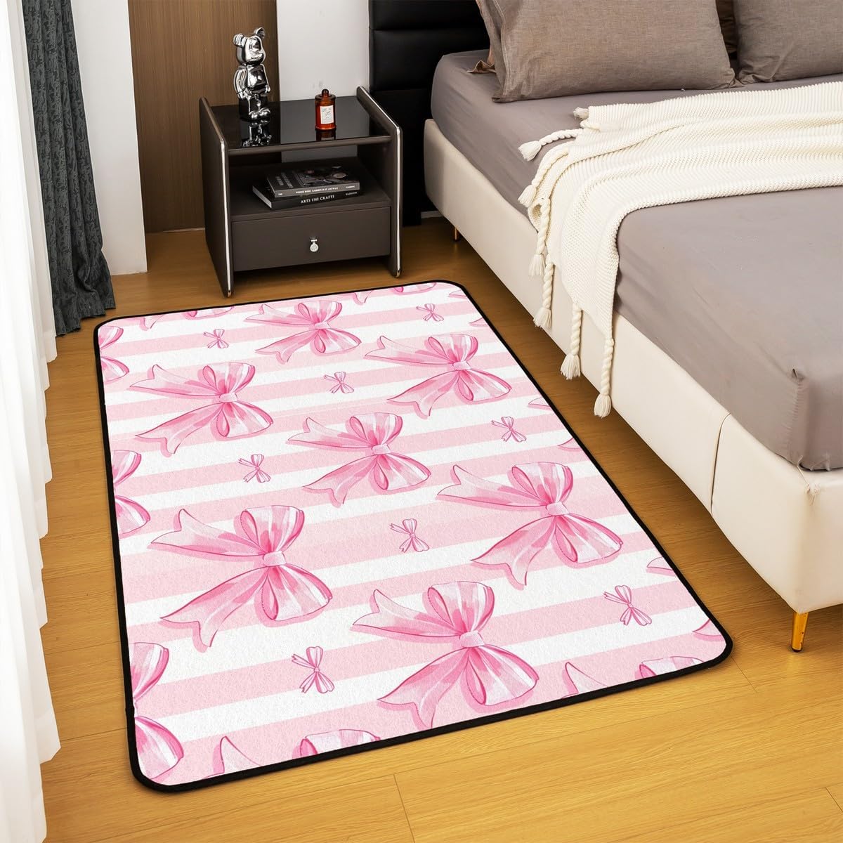 Feelyou Coquette Pink Bow Area Rugs for Bedroom Girls,3x5 Area Rugs for Living Room, Non Slip Bow Washable Rug for Kids Playroom Dining Room College Dorm Pink Bowknot Carpet