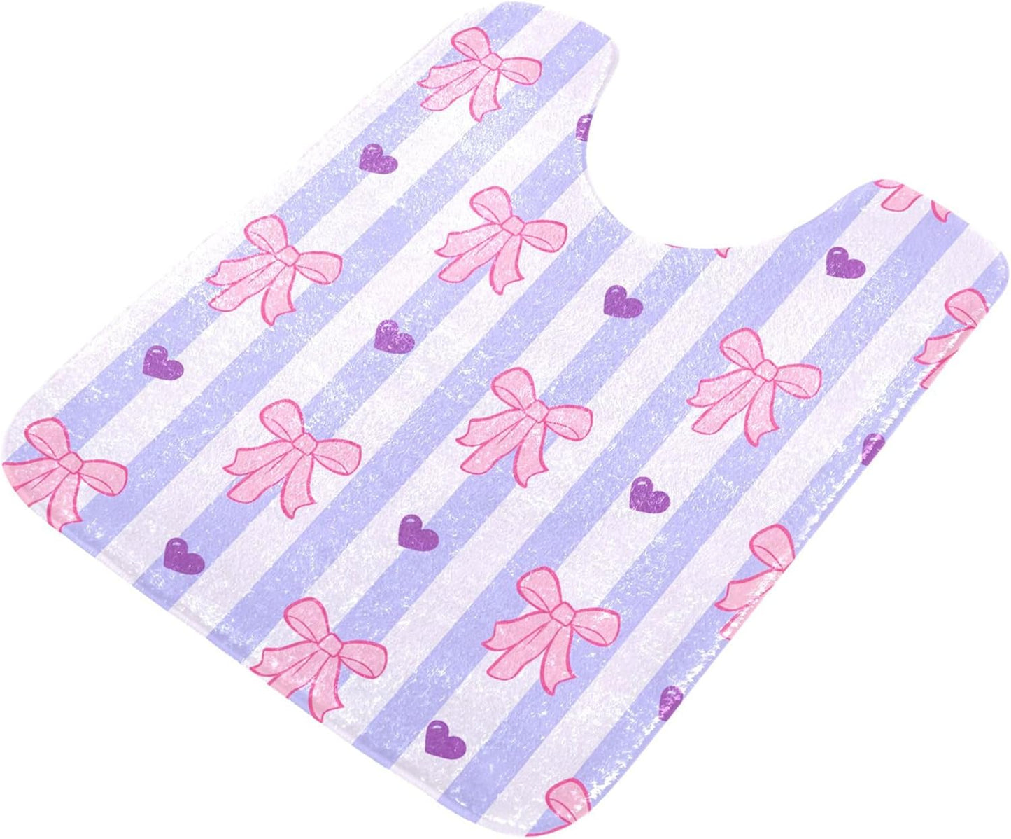 Pink Bows and Stripes Bathroom Rugs, Ultra Soft Absorbent Plush 16” x 24” Bath Mats, Non-Slip Machine Washable Shaggy Floor Rugs for Bathroom Tub