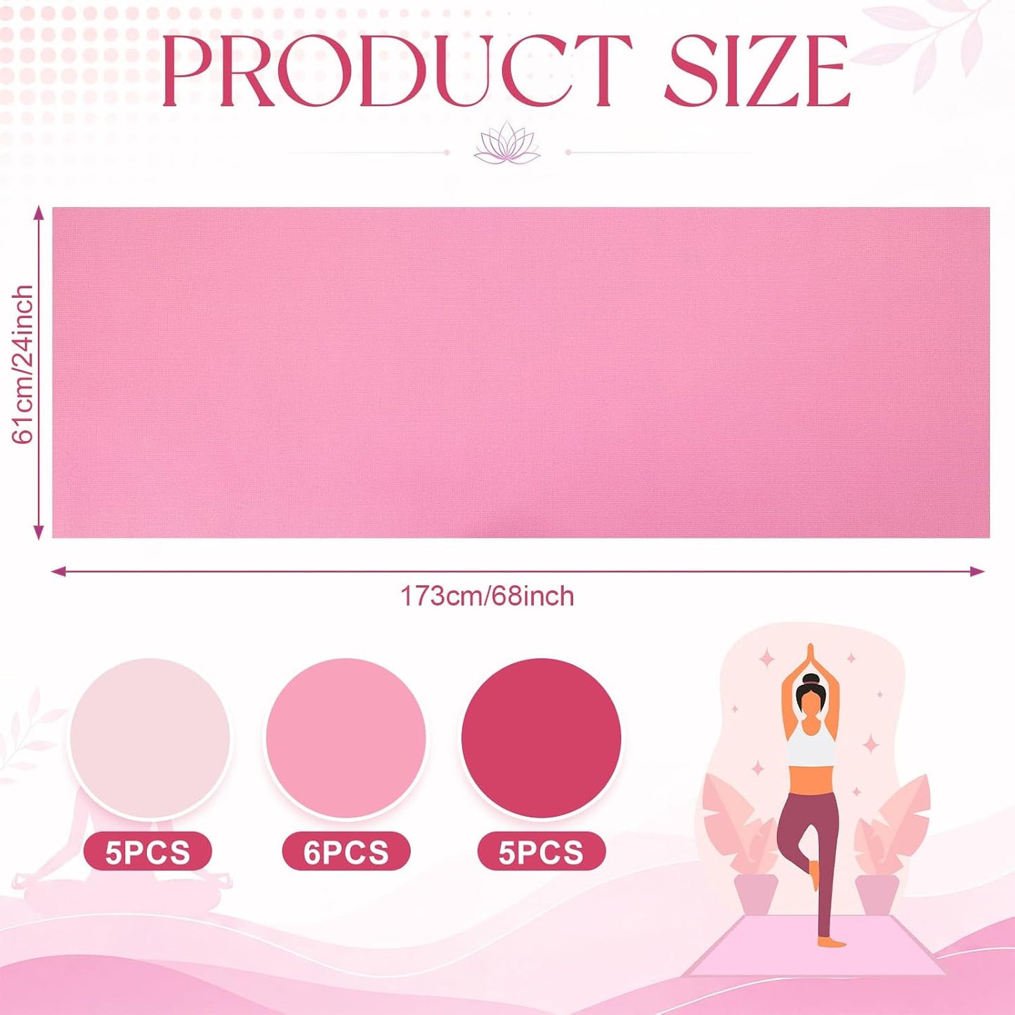 3 mm Thin Yoga Mats Bulk, Lightweight PVC Exercise Mats Non Slip Workout Fitness Pads for Yoga Pilates Stretching Classes Gym Home Studio, Easy to Clean