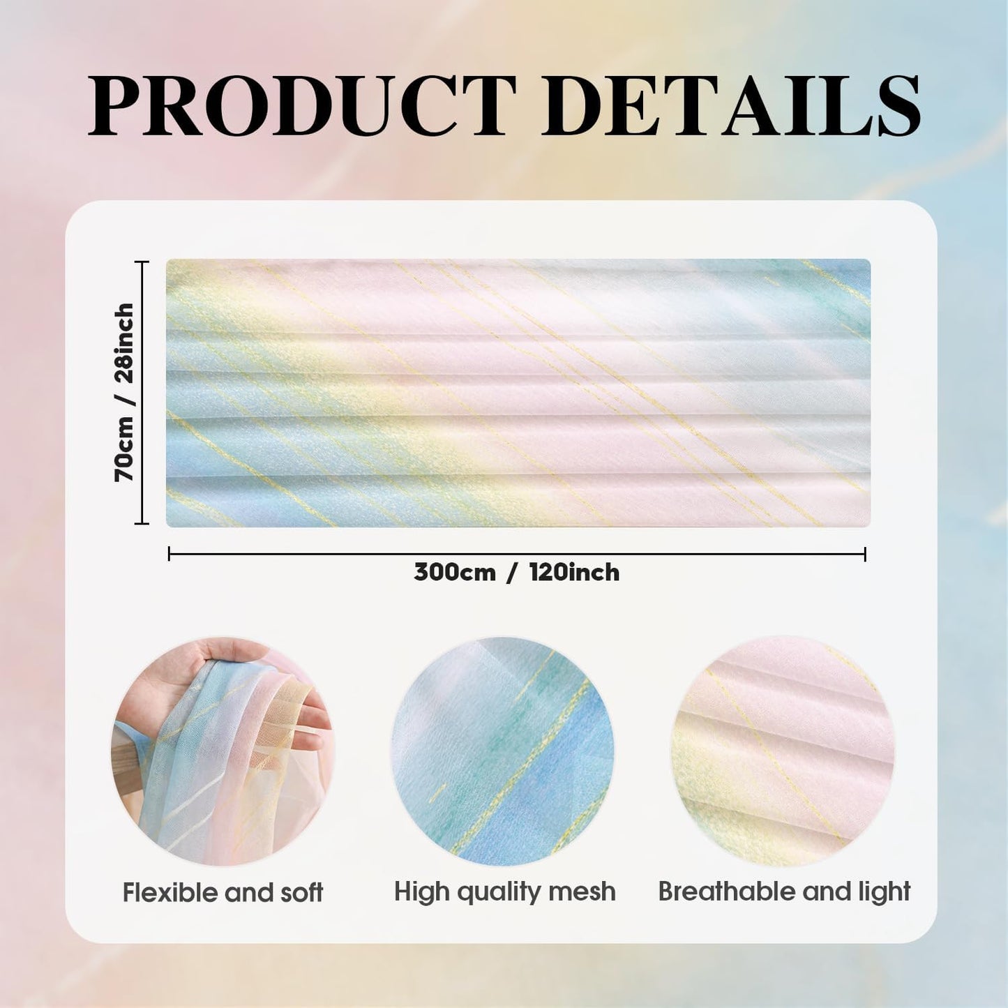 Artoid Mode Boho Gradient Pink Blue Stripes Spring Chiffon Table Runner 120 Inches 10FT,Seasonal Fabric Kitchen Dining Holiday Table Decor for Home Party