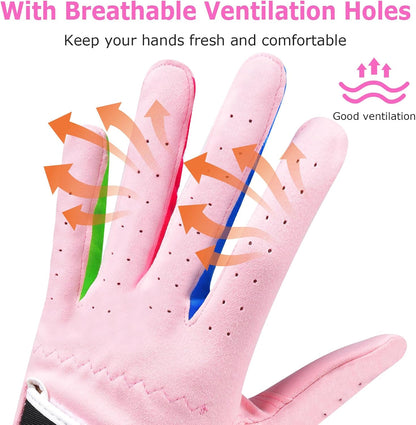 PGM Kids Golf Gloves Left/Right Hand Premium Breathable Youth Golf Gloves for Junior Toddler Boys and Girls