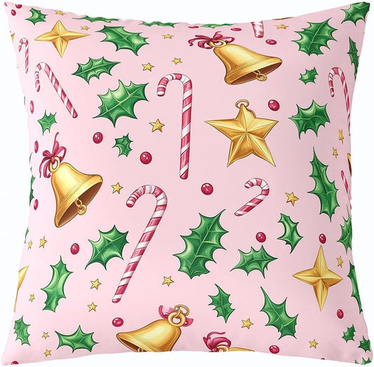 jejeloiu Merry Christmas Throw Pillow Covers 1 Pcs Christmas Crutch Cushion Covers Pillow Case for Couch Sofa Bell Cushion Case Peach Pink Kids Boys Girls Bedroom Decor 16 x 16-Inch