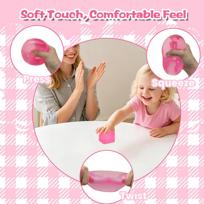 Jumbo 7cm/2.75in Ice Cube Squishy Squeeze Toy – Slow Rising Sensory Fidget Block for Kids Ages 3+ & Adults | Soft BPA-Free Desk Toy for Classroom, Office & Party Favors(Pink)