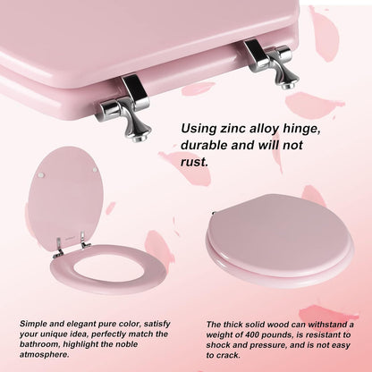 Pink Round Toilet Seat Natural Wood Toilet Seat with Zinc Alloy Hinges, Easy to Install also Easy to Clean, Scratch Resistant Toilet Seat by Angol Shiold (Round, Pink)