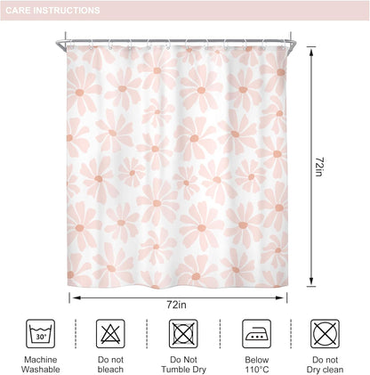 Riyidecor Blush Pink Floral Shower Curtain Cute Daisy Kids Boho Spring Flower Girly Girls Retro Y2K Lovely Pastel 72Wx72H Inch Aesthetic Fabric Decor Bathroom Polyester Waterproof 12 Pack Hooks