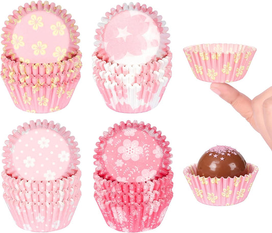 Pink Floral Mini Cupcake Liners 400 Count Colorful Paper Baking Cups Food Grade Disposable Cupcake Wrappers Bright Colors Muffin Cups for Wedding Birthday Tea Party Baking Supplies