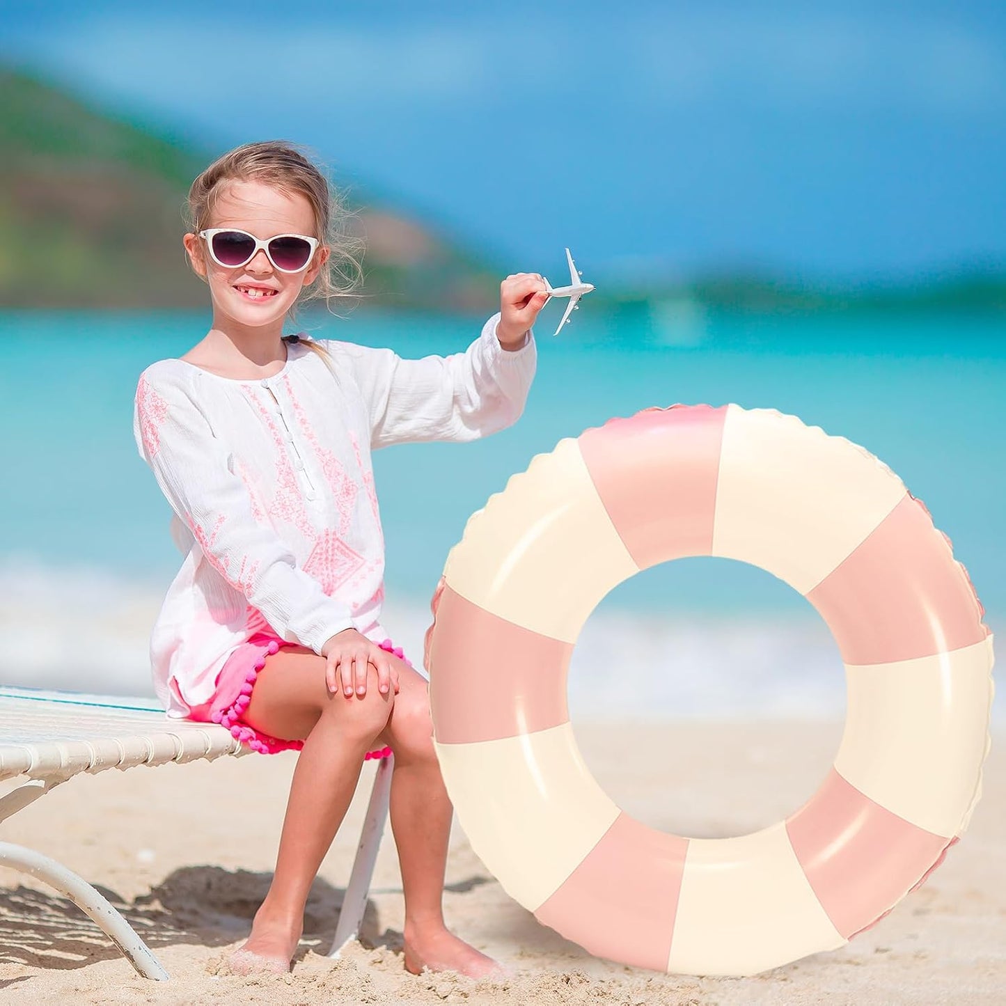 Whaline 5Pcs Inflatable Swimming Floats Classic Striped Swim Rings PVC Swim Pool Tube for Teens Summer Beach Bachelorette Party (Pink)