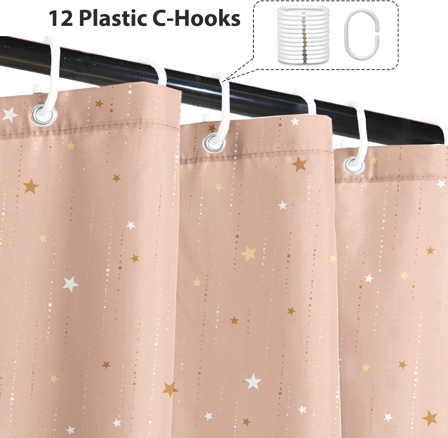 Starry Night Shower Curtain, Waterproof Shower Curtains for Bathroom, Cloth Star Shower Curtain Set with Hooks, Pink Celestial Space Shower Curtains, 72x72 Inches