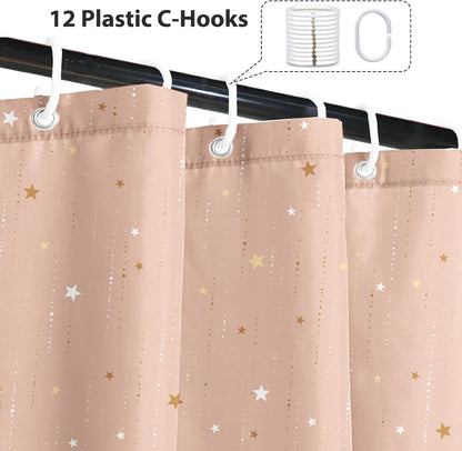 Starry Night Shower Curtain, Waterproof Shower Curtains for Bathroom, Cloth Star Shower Curtain Set with Hooks, Pink Celestial Space Shower Curtains, 72x72 Inches