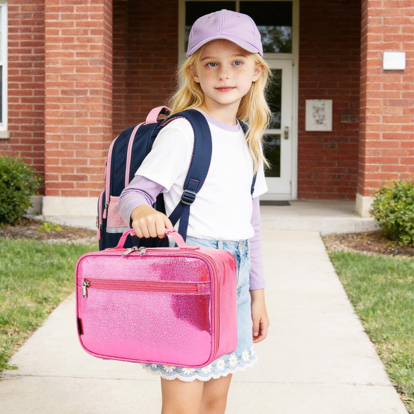 FlowFly Kids Lunch box Insulated Soft Bag Mini Cooler Back to School Thermal Meal Tote Kit for Girls, Boys,Pink