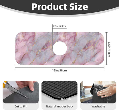 Light Pink Marble With Gold Faucet Mat Splash Guard, Absorbent Quick-Dry Kitchen Sink Mat,Ideal For Splash Guard Drip Catching