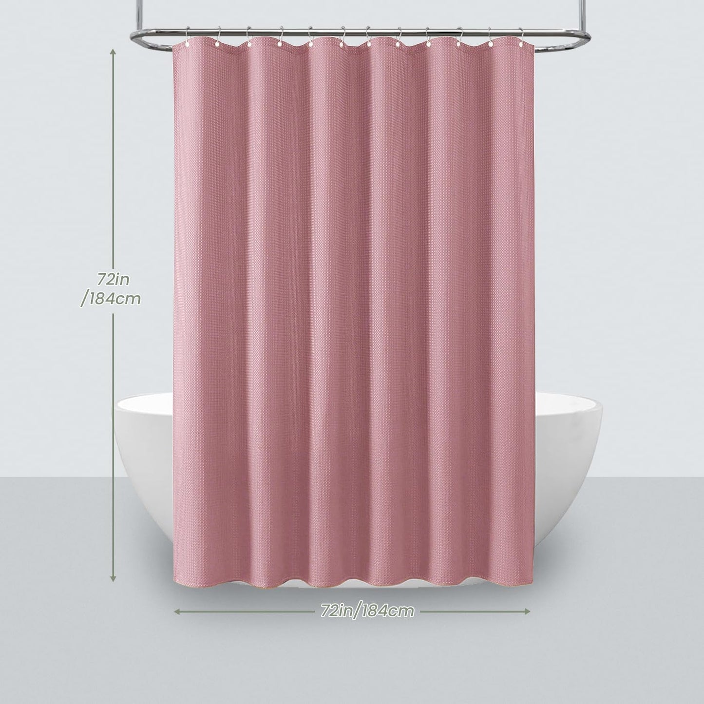 Inhousolu Fabric Shower Curtain, Waffle Weave 230 GSM Polyester, Weighted Hem, Metal Hooks Included, Water Repellent Washable, 72 x 72 Inch, Pink