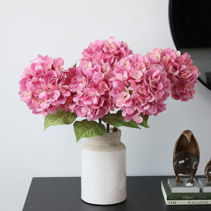 mizii 4Pcs Pink Artificial Hydrangea Flowers Large Fake Silk Hydrangea Flower with Leaves Stems Realistic Faux Hydrangeas Decorations for Wedding Table Centerpieces Vase Home Decor (Pink)