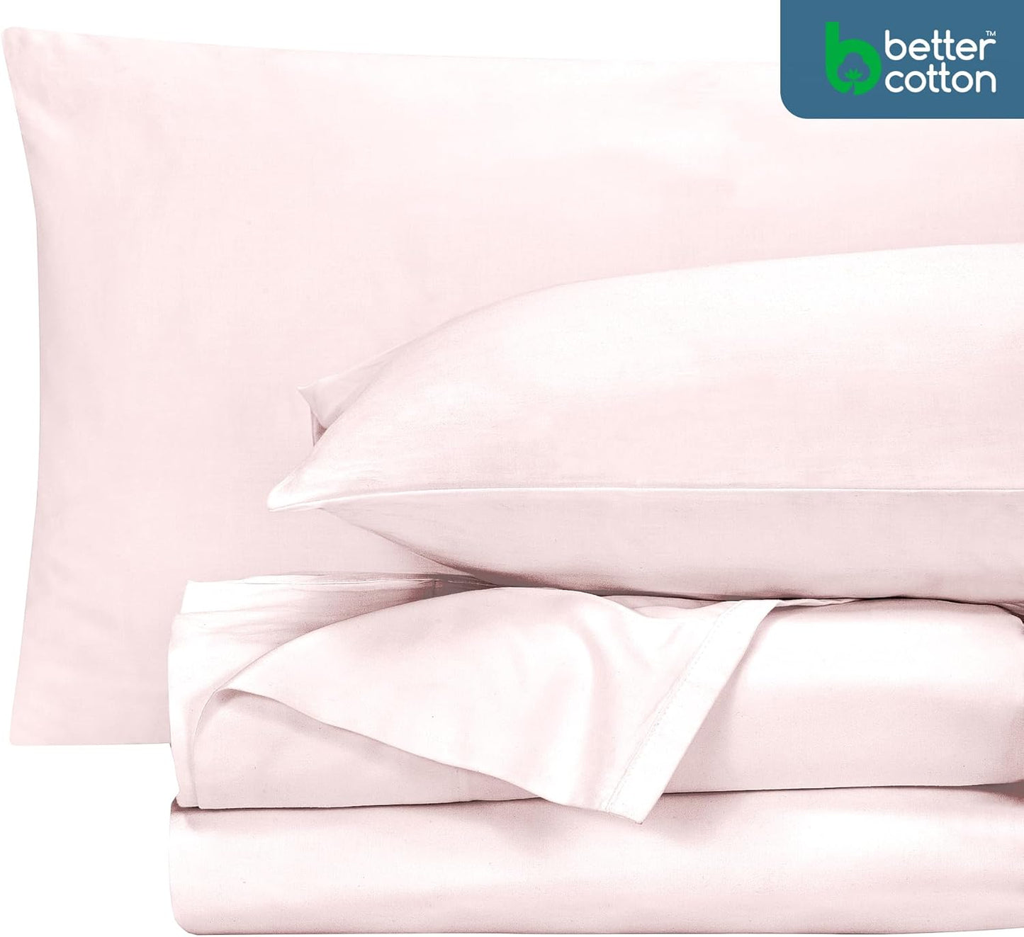 ROYALE LINENS 400 Thread Count 100% American Grown Cotton 4 Piece Sateen King Sheet Set - 1 Fitted Sheet, 1 Flat Sheet, 2 Pillow case - Pink King Bedsheet - Cotton Sheets - (King, Kyoto Blush)