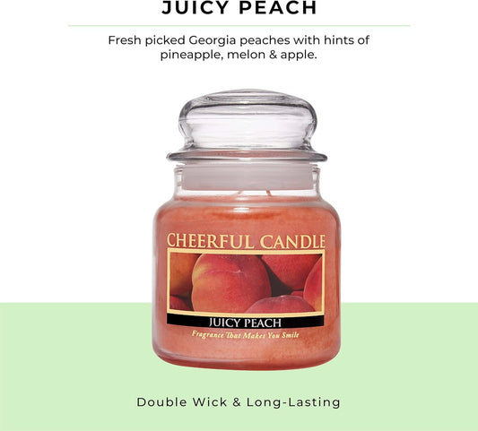 A Cheerful Giver - Juicy Peach Scented Glass Jar Candle (16 oz) with Lid & True to Life Fragrance Made in USA
