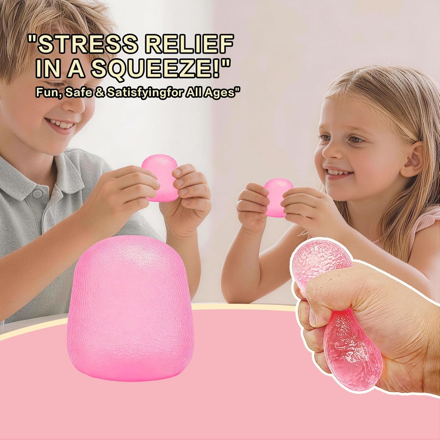 Soft Silicone Squishy Ball – Slow Rising Gumdrop Squeeze Toy for Kids Ages 3+ & Adults, Sensory Desk Toy for Home, Office & Everyday Play (Pink)
