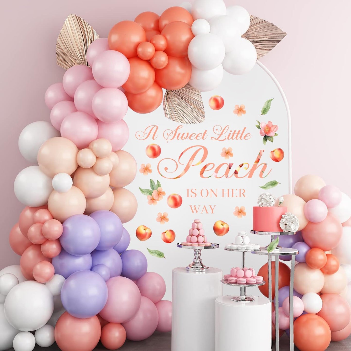 Usumz Peach Baby Shower Decal 'A Sweet Little Peach Is on Her Way' Wall Decal Pink Orange Contemporary Letter Print Plastic Indoor