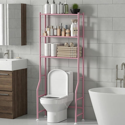 Livilord 3-Tier Over The Toilet Storage Rack, Space Saver Metal Bathroom Shelves, Freestanding Over Toilet Bathroom Organizer for Bathroom/Living Room (Pink)