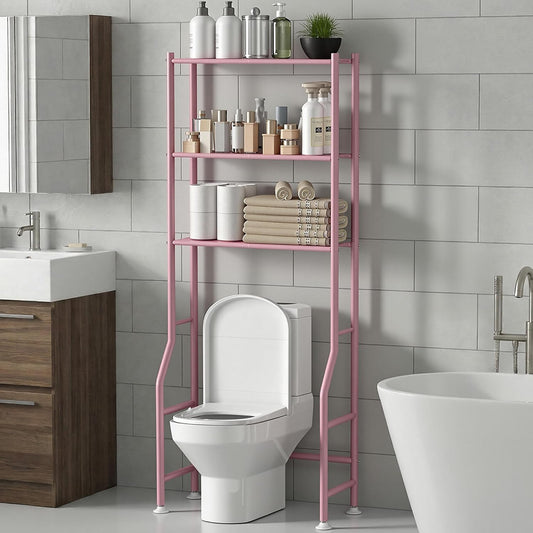 Livilord 3-Tier Over The Toilet Storage Rack, Space Saver Metal Bathroom Shelves, Freestanding Over Toilet Bathroom Organizer for Bathroom/Living Room (Pink)