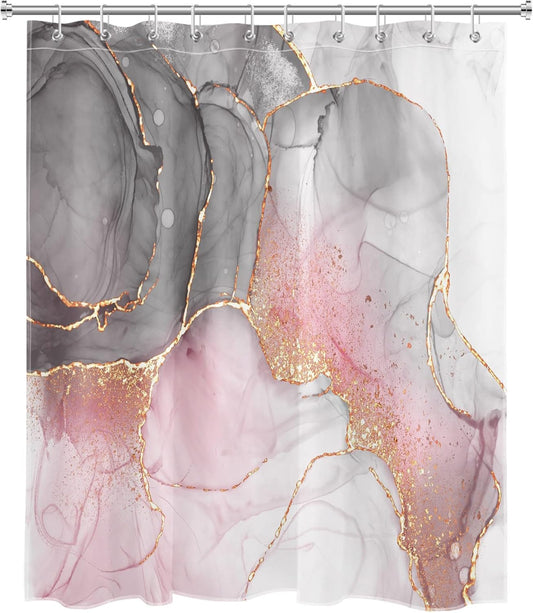 LB Grey and White Shower Curtain Decor,Pink and Black Marble Texture Modern Abstract Shower Curtain for Bathroom 60X72 inch Polyester Fabric Bathroom Decoration Bath Curtains Hooks Included