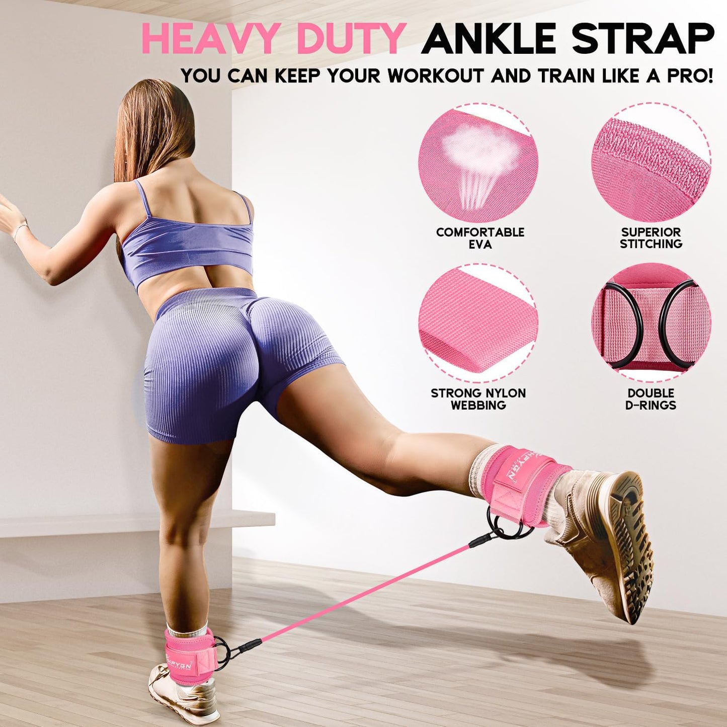 HPYGN Ankle Resistance Bands, Ankle Bands for Working Out with Cuffs, Resistance Bands for Leg Butt Training Workout Equipment for Kickbacks Hip Gluteus Training, Ankle Strap with Exercise Bands