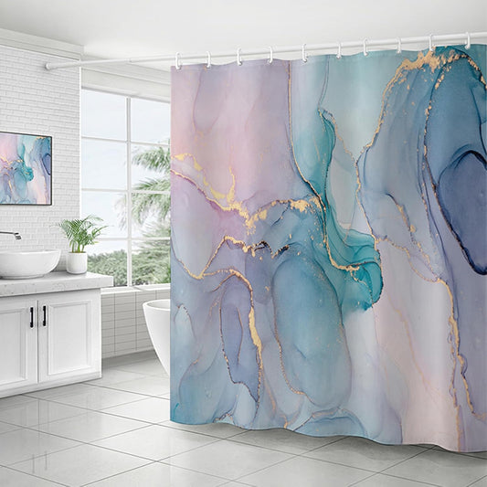 Pink Purple Marble Shower Curtain Teal Blue Abstract Modern Ink Art Colorful Bathroom Curtains Waterproof Polyester Fabric Bath Curtain 72 x 72 Inch with 12 Hooks