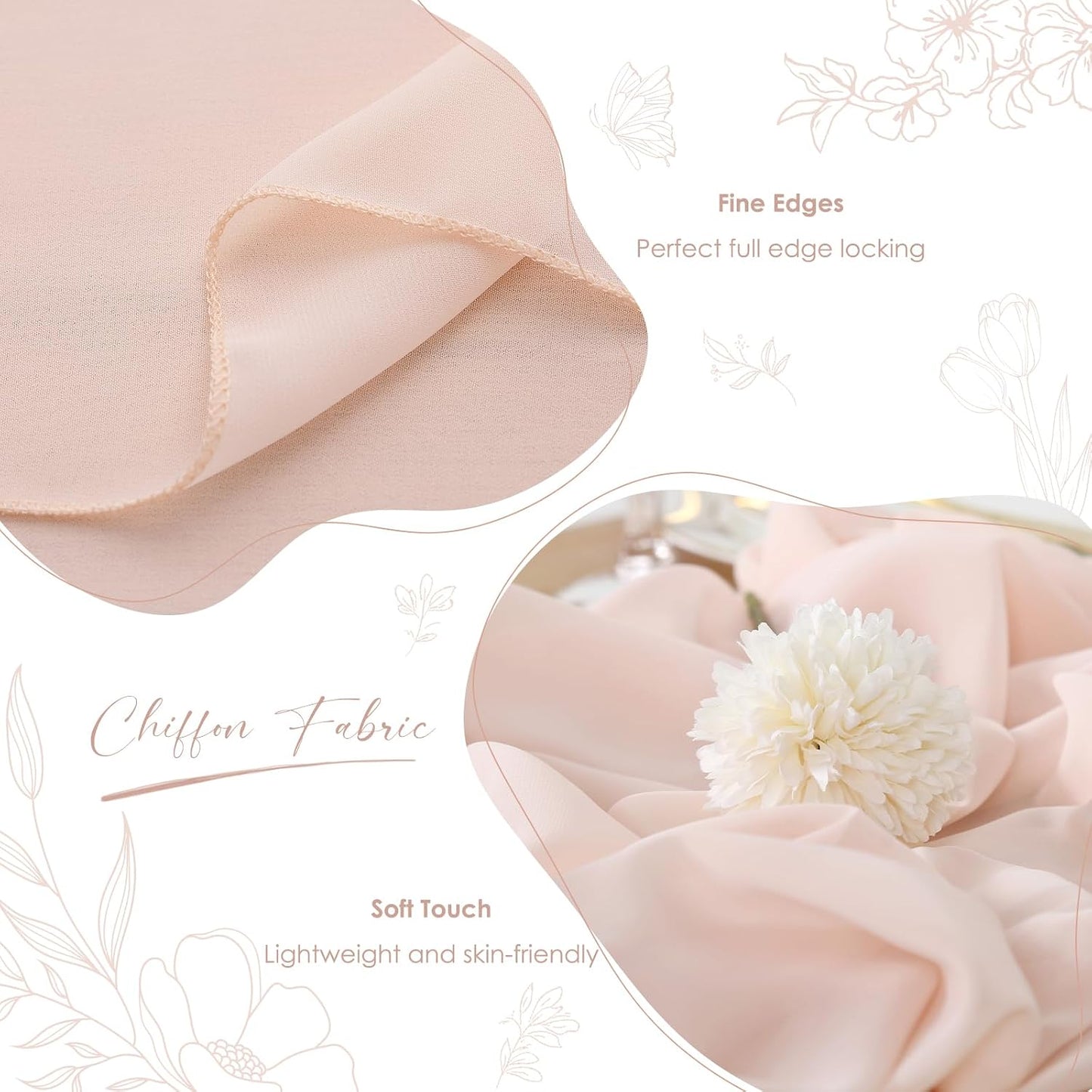 5 Packs Light Peach Table Runner 27x120 Inches Romantic Chiffon Fabric Wedding Runners for Party Baby Shower Girl Decorations