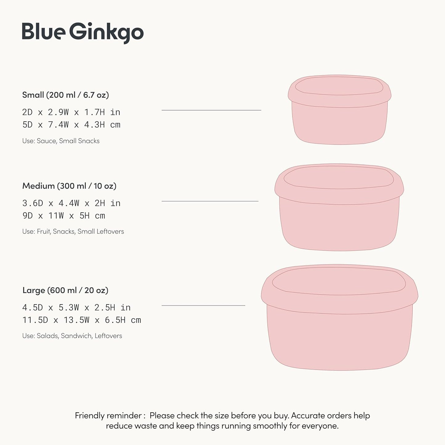 BLUE GINKGO Nesting Silicone Containers - Set of 3 Hard-Shell Silicone Food Storage Containers | BPA Free, Airtight, Dishwasher and Freezer Safe (6.7oz, 10oz, 20oz) - Pink