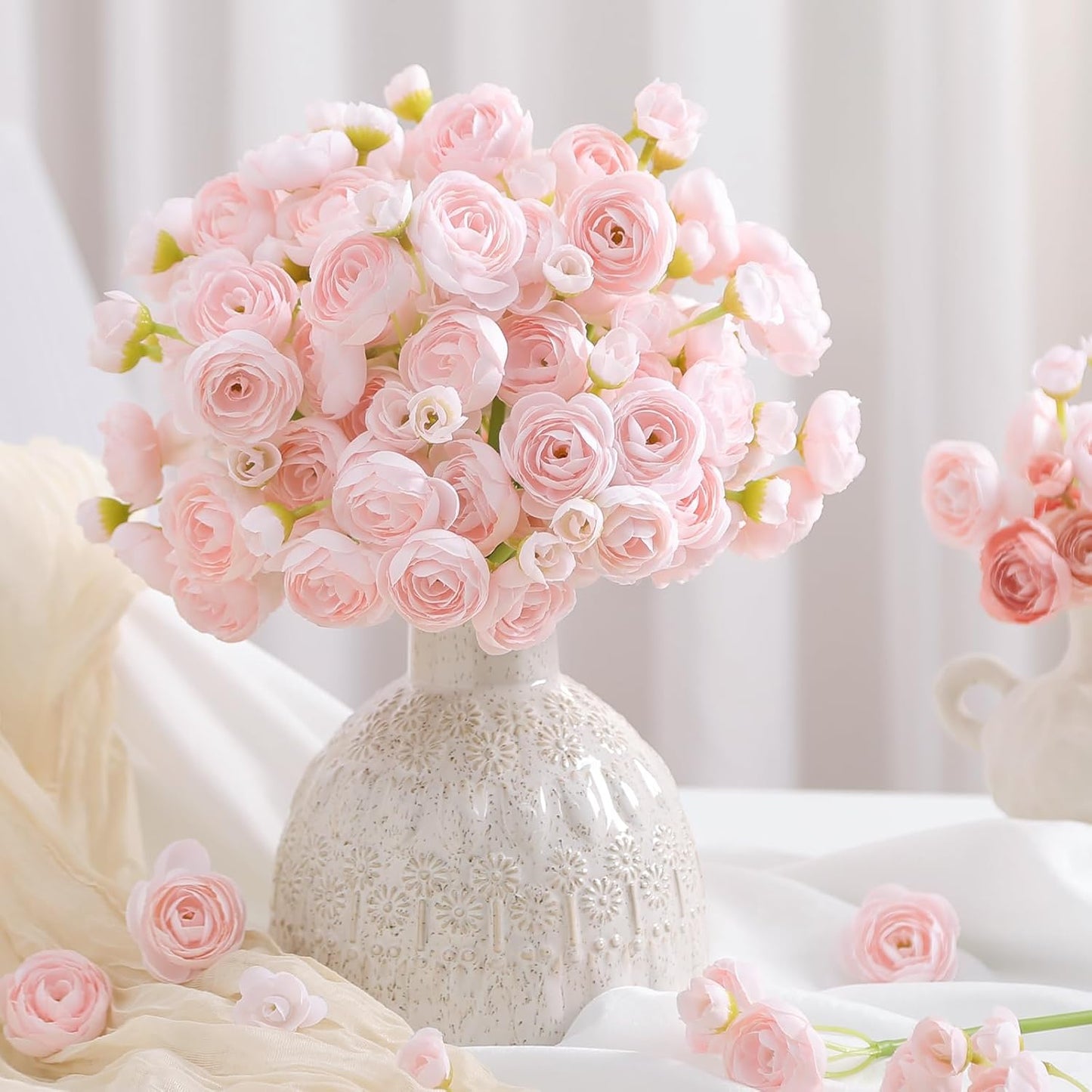 Alupssuc 30Pcs Ranunculus Artificial Flowers Faux Silk Mini Ranunculus, Spring Flowers Artificial Indoor for DIY Bouquets, Bulk Fake Wedding Filler Flowers for Bride Shower Decorations, Shabby Blush