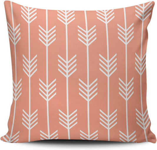 Decorative Throw Pillow Case Coral and White Modern Arrow Fletching Pattern Peach Pillowcase Cushion Cover One Side Design Printed Square Size 20x20 inch