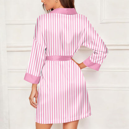 Womens Satin Stripe Robe Cozy Silk Bathrobe for Wedding Party Loungewear Bride Bridesmaids Short Robes Nightgowns
