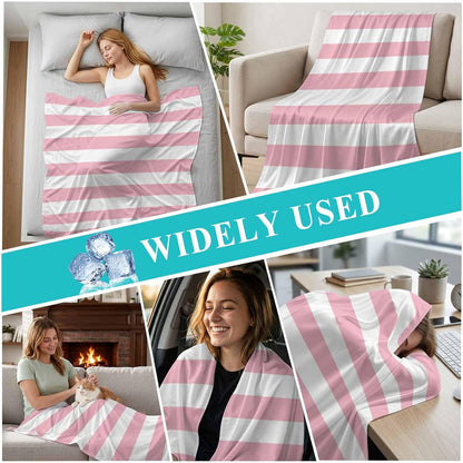 Cooling Blanket 30"x40", Pink White Stripe Summer Cooling Blanket Breathable Lightweight Ice Blankets Classic Geometric Line Blankets for Night Sweats