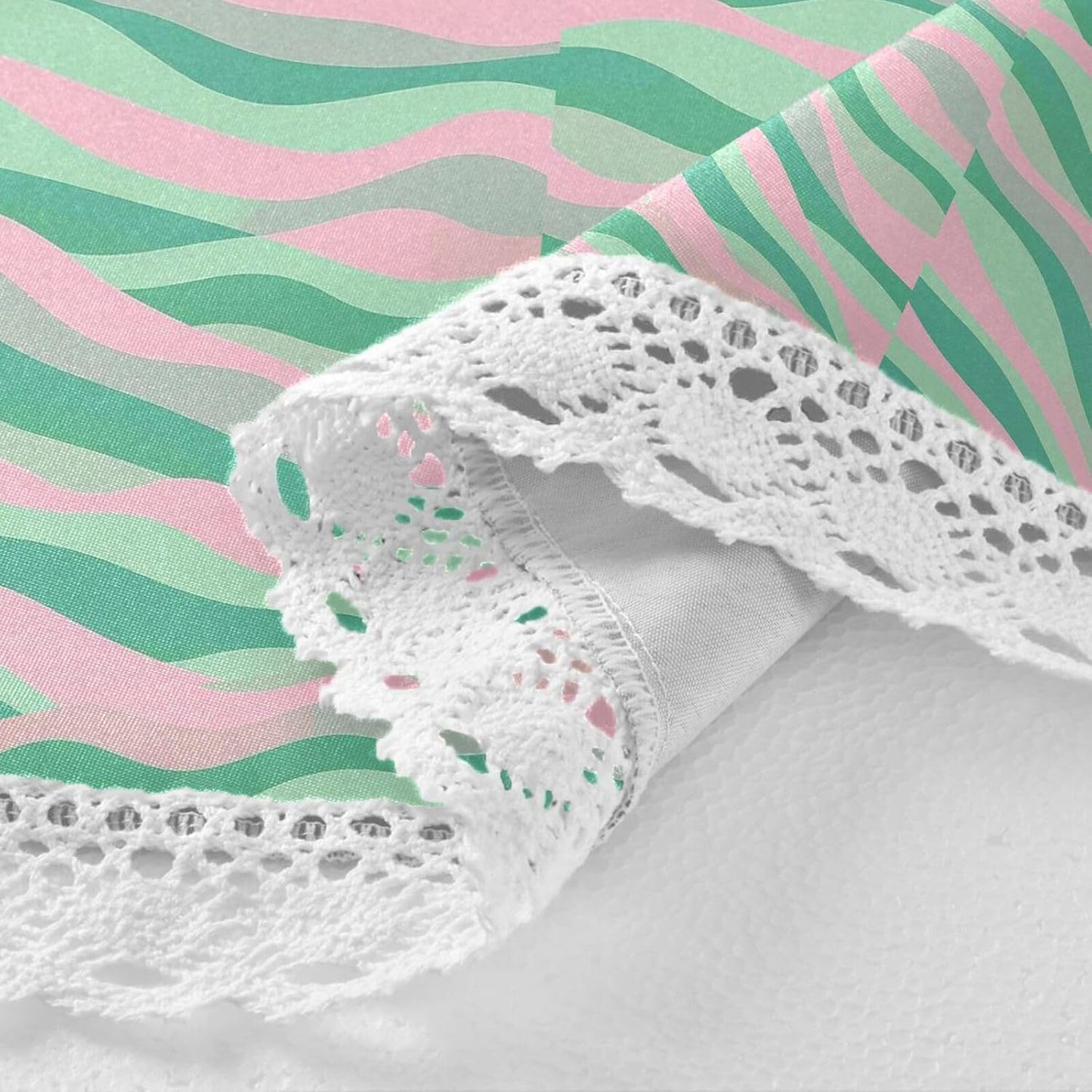 Wave Pattern Green Peach Round Tablecloth Fabric 60 Inch Long Washable Polyester Lace, Circle Tablecloth Table mat Protective for Picnic Restaurant Picnic