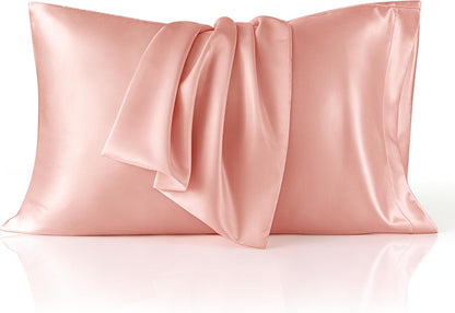 Bedsure Satin Pillowcases, Similar to Silk Pillow Cases Standard Size Set of 2, Pillow Case for Sleeping Women with Envelope Closure, Gifts for Women Men, Peach Pink, 20x26 Inches, 2pcs