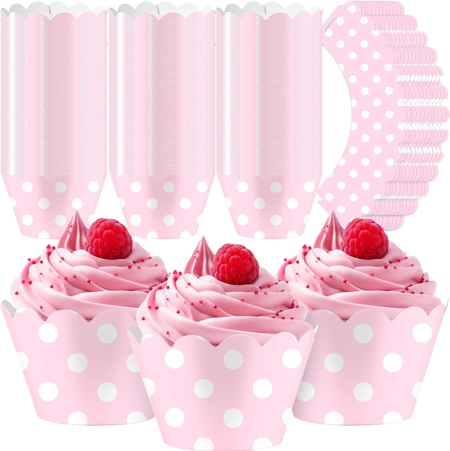 Domensi 100 Pcs Pink Polka Dots Cupcake Wrappers Easter Rustic Cupcake Liners Baking Cups Baking Liners for Mother's Day Wedding Bridal Baby Shower Birthday Pastel Party Supplies Dessert Decoration