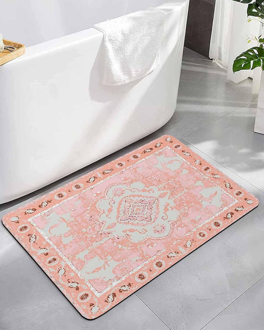 Pink Boho Bath Mat for Tub,Vintage Abstract Tribal Decorative Oriental Non Slip Bathroom Floor Runner Rug Quick Dry & Absorbent Diatomaceous Earth Shower Sink Bedroom Kitchen Doormat 16"x24"