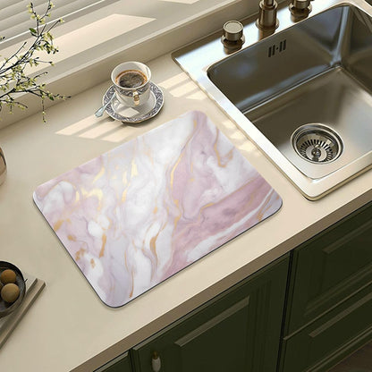 Pink Marble Dish Drying Mat for Kitchen Counter Absorbent Microfiber Small Drying Pad Dish Mats for Kitchen Countertops 15.7x11.8 Inch
