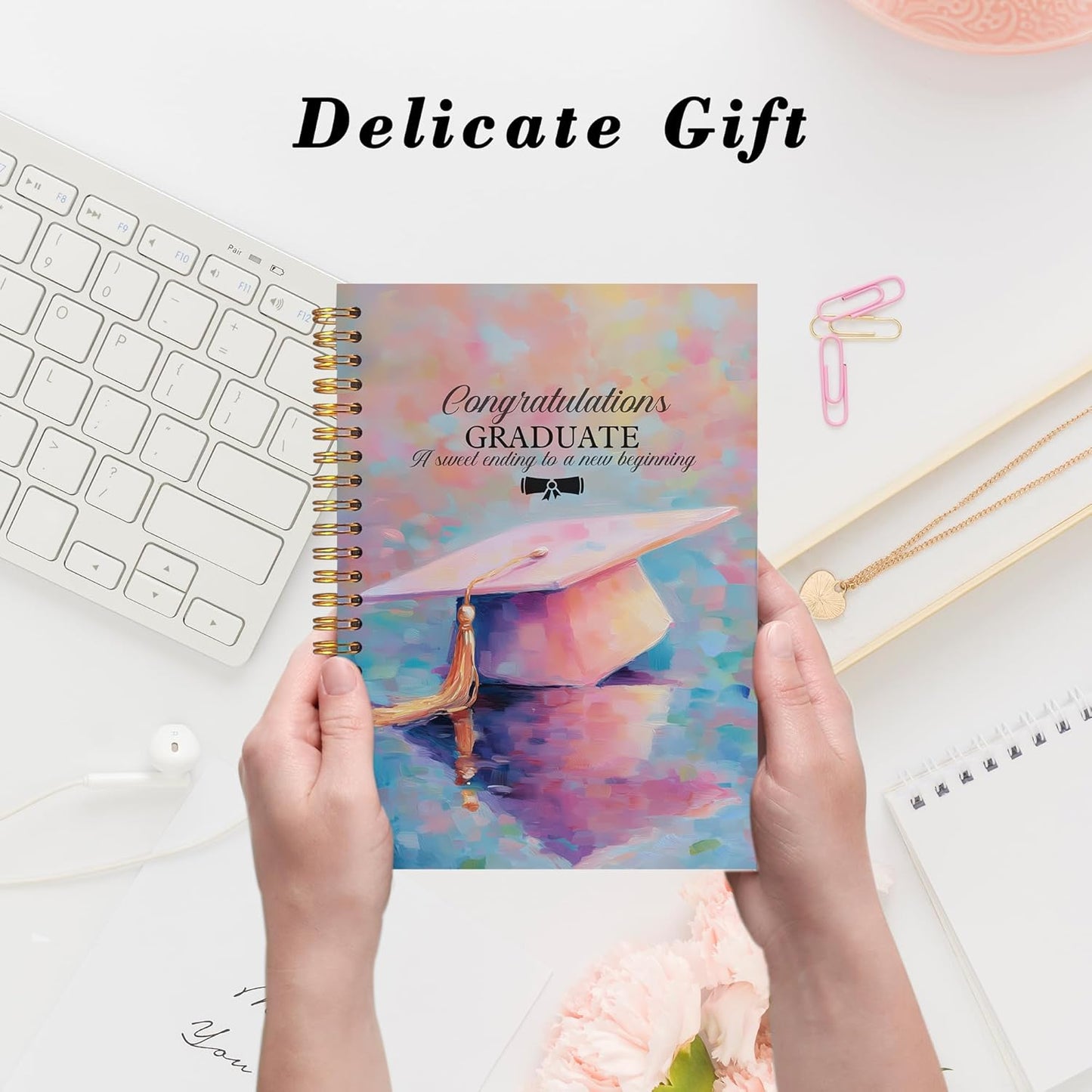 Pink Graduation Notebook Gifts, Graduation for Women Girls Journal, Graduate Gifts, Pastel Pink Aesthetic Spiral Notebook for Work Study Note Taking, 5.5x8.3 Inch