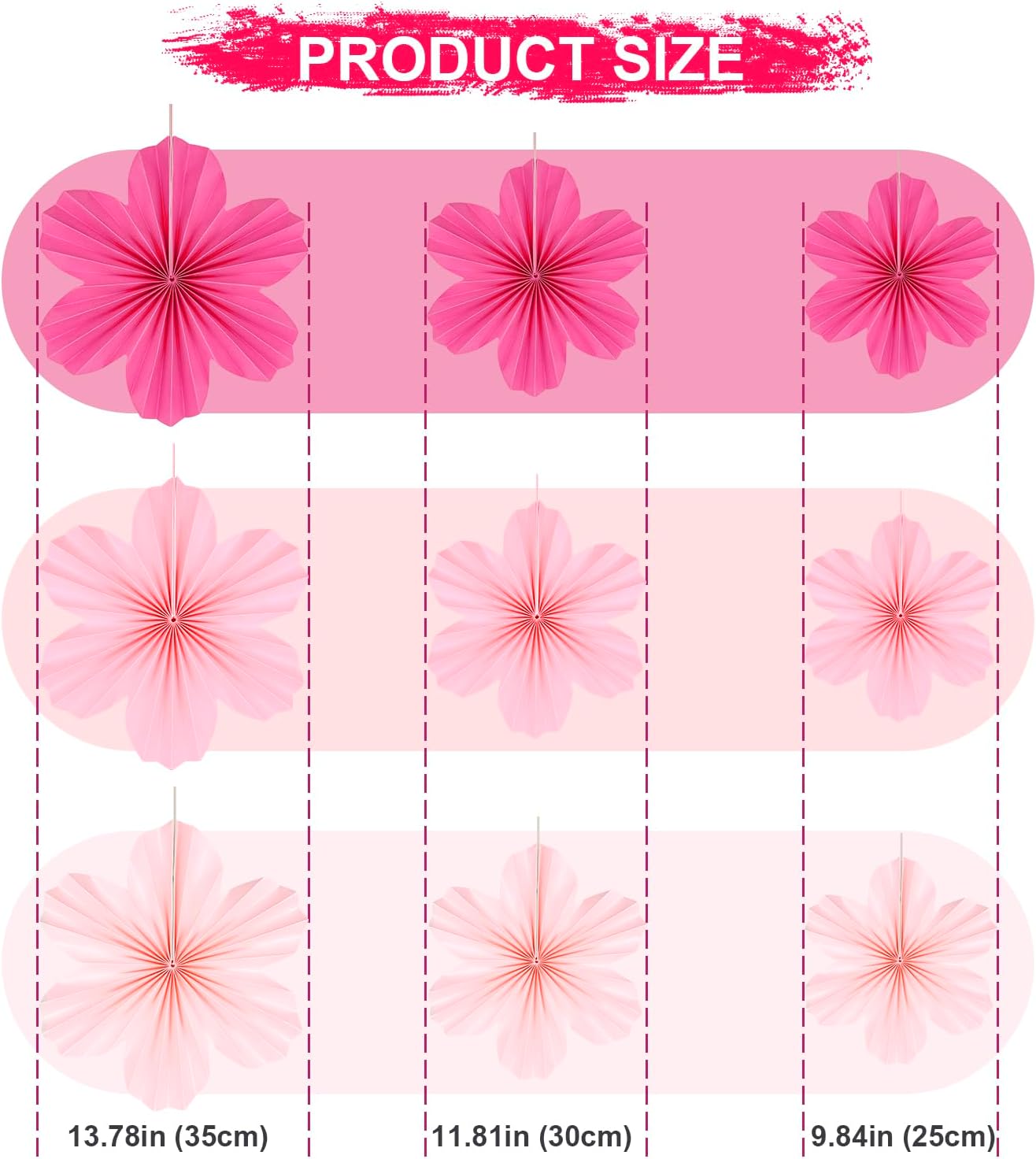 9 Pcs Pink Party Paper Flowers Decorations Hot Pink Paper Fans Hanging Ornaments Paper Floral Backdrop Decor Wedding Birthday Party Valentine's Day Engagement Baby Showers Decoration