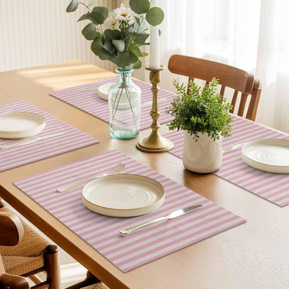 Pink Stripes Placemat Set of 6 Non-Slip Placemats for Dining Table Linen Classic Vertical Striped Washable Table Mats, Heat Resistant Kitchen Table Mats for Party, Dining Room & Home Decor