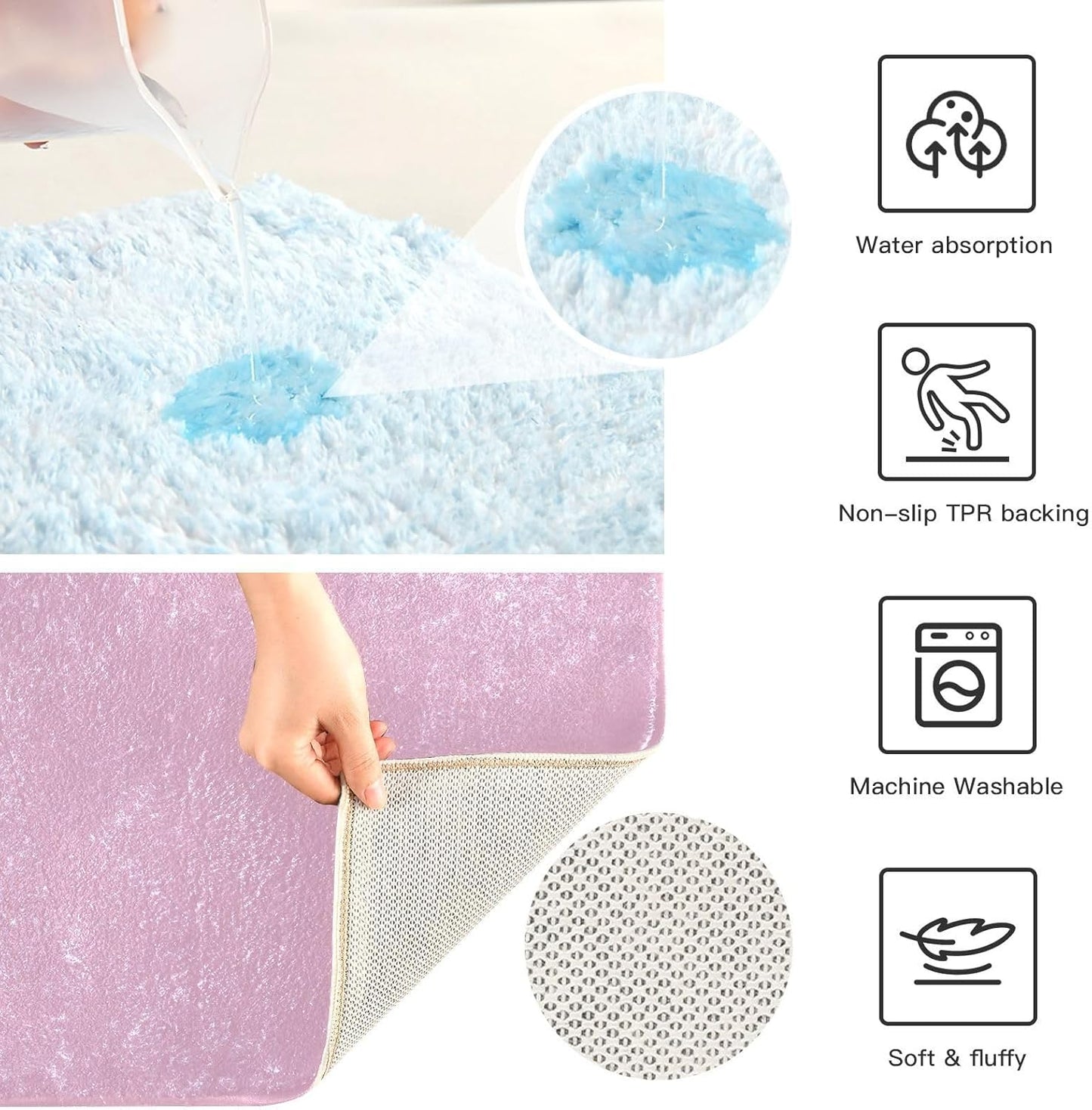 Light Pink Bathroom Rug Rectangular Bath Mat Non Slip Bath Rugs Absorbent Shaggy Bathmats for Sink Shower 16" x 24"