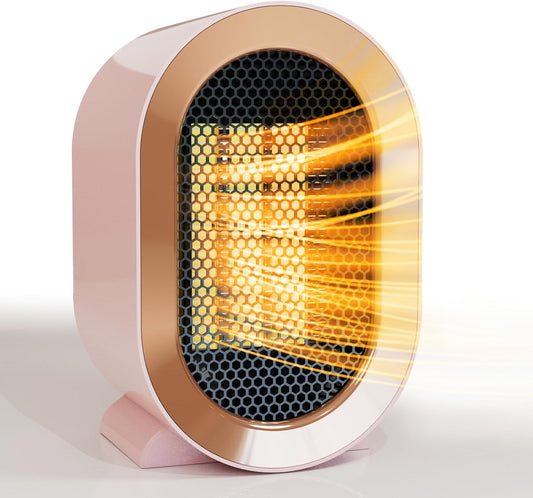 Indoor Electric Portable Space Heater, 1200W Personal Desk Heater, Fast Quiet Heating Ceramic with Thermostat for Small Room,Bedroom and Office Use (Pink)