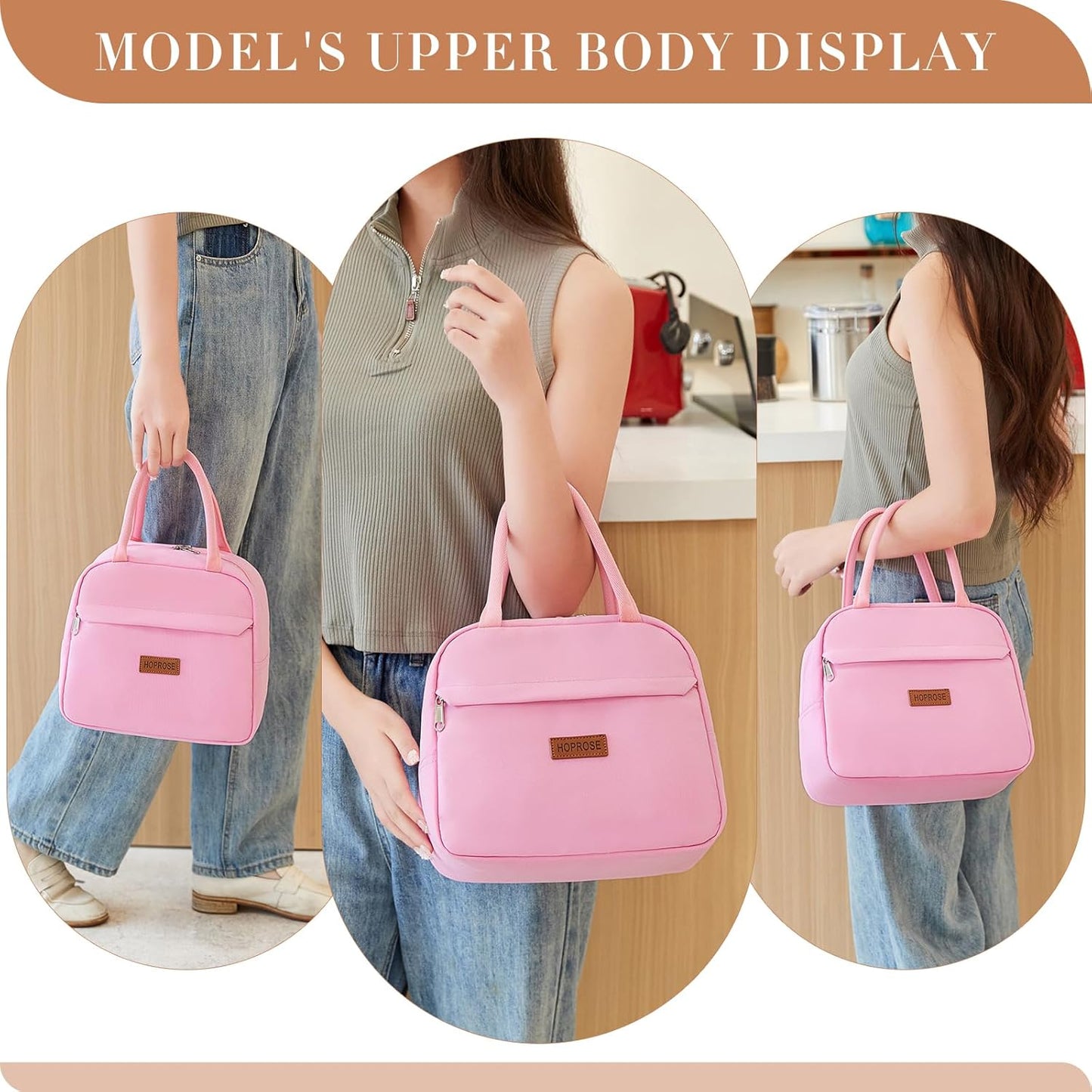 Insulated Lunch Bag for Women Men Adults Lunch Tote with Front Pocket Lunch Box Container Cooler Bag for Work Picnic (Pink)