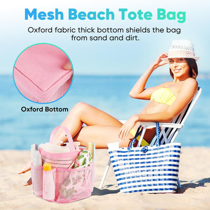 EUDELE Mesh Shower Caddy Portable for College Dorm Room Essentials,Portable Shower Caddy Dorm with 8-Pocket Large Capacity, Shower Bag for Beach, Swimming, Gym, Travel essentials, Pink