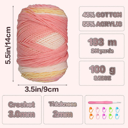 3 PCS Cake Yarn for Crocheting,100g Gradient Yarn for Making Colorful Crafts,Cotton and Acrylic Blended Crocheted Dolls, Scarves, Bags, Blankets and Other Handicrafts(Peach Blossoms)