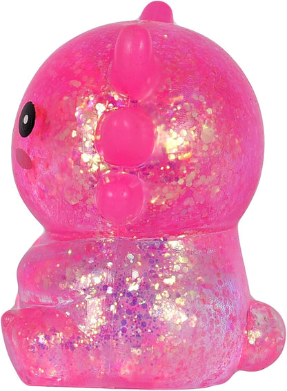 Axolotl Squishy Stress Relief Toy – Glitter Fidget Toy Cute Squeeze Toy for Kids & Adults, Sensory Anxiety Relief Squishy Toy, Party Favor Desk Fidget (Pink Sitting Style)
