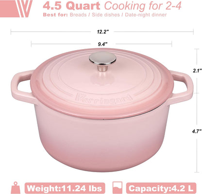 VORRINGARD Enameled Cast Iron Dutch Oven Pot with Lid, for Bread Baking, Round Bread Oven- include Sourdough Bread Baking Supplies set, 4.5QT, Pink