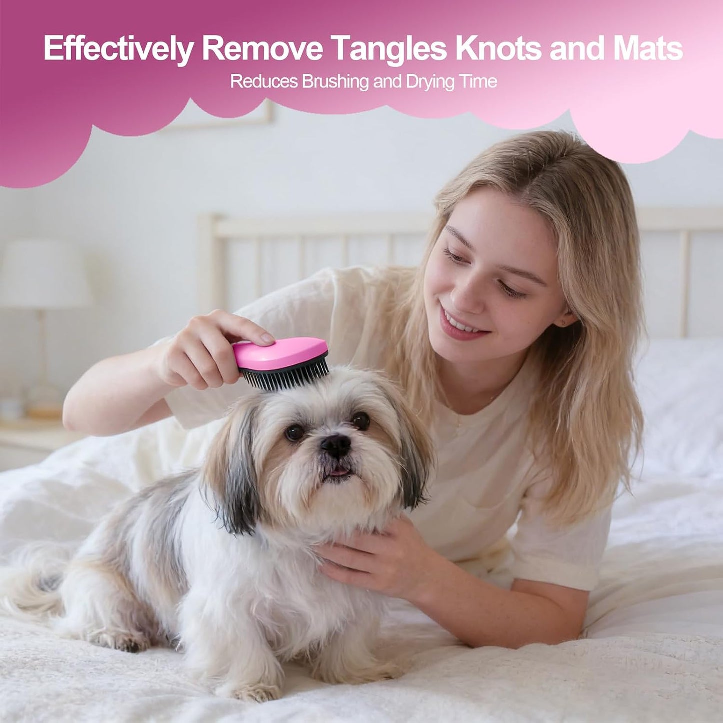 Small Dog Brush - Puppy Hair Brush- Grooming Tool for Teddy, Yorkies, Maltese, Shih Tzu, Chihuahua (Pink)