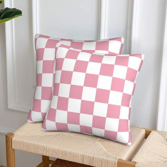 Ohocut Pink Checkered Pillow Cover, Cute 18x18 Set of 2, Vintage Decorative Couch Sofa Pillow Covers, Square Waterproof Faux Linen Outdoor Throw Pillow Covers